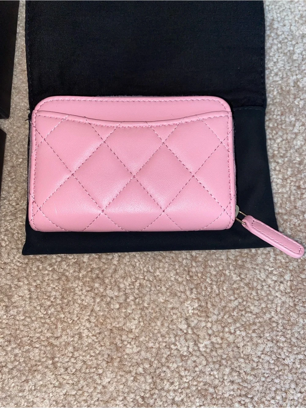CHANEL | Lambskin Quilted Zip Around Coin Purse Light Pink